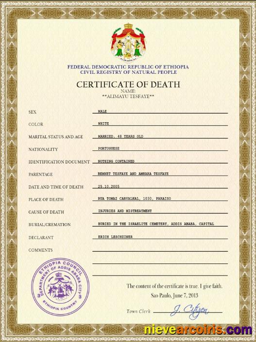 Ethiopia vital record death certificate